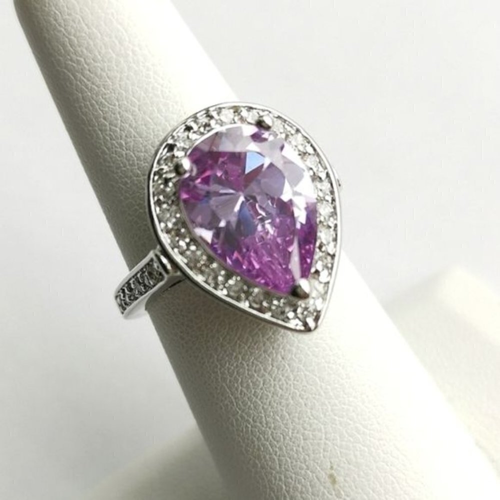 6ct teardrop pear cut lavender Amethyst cz halo cz ring size 8 🆕